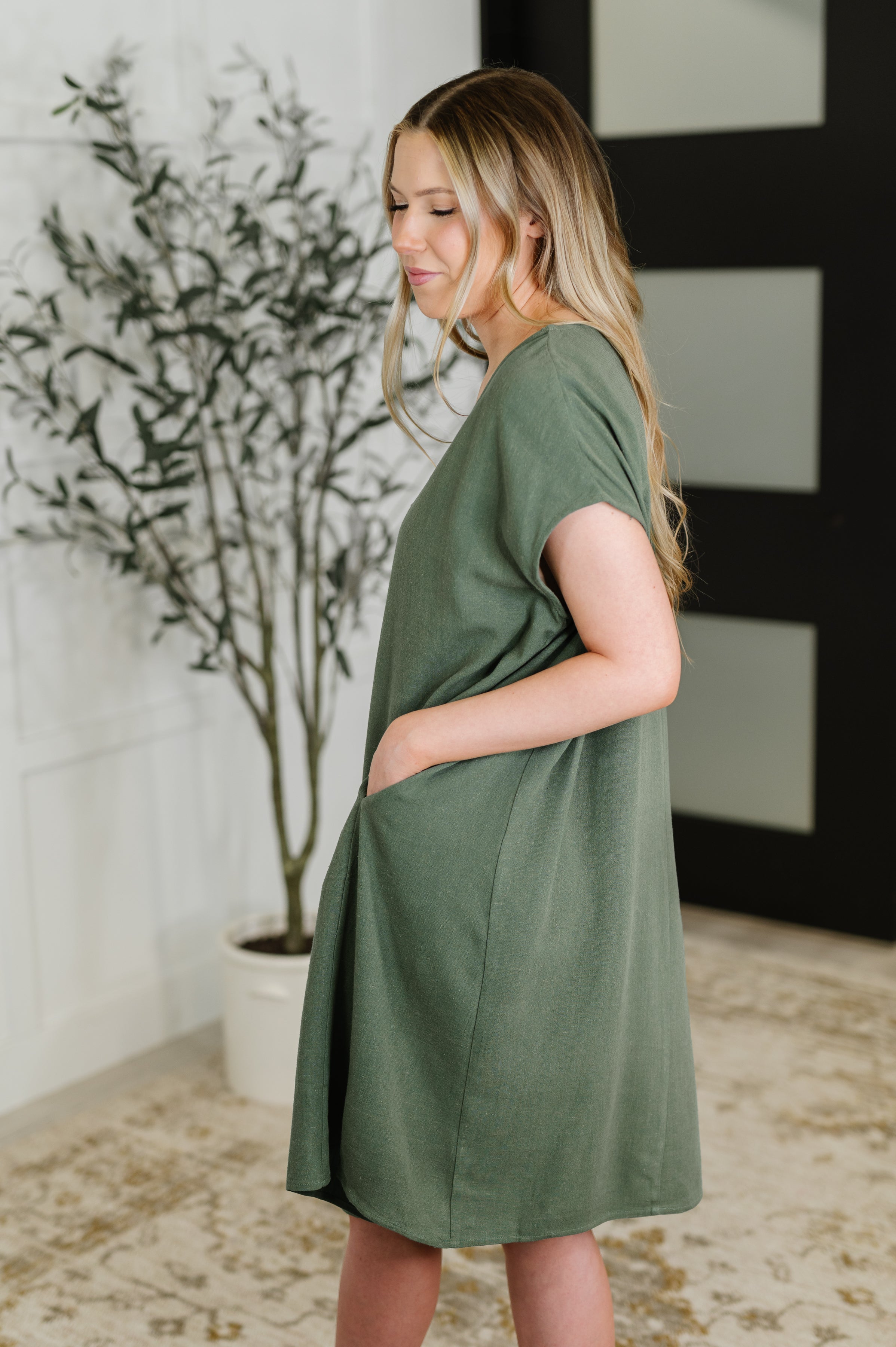 Hyfve Barely Trying V-Neck Relaxed Dress in Gray Green Womens