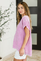 Zenana Bright Mauve Washed Double Gauze 3/4 Button Henley Neck Shirt