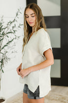 Zenana Basic Fade V-Neck Acid Wash Top in Sand Beige Womens