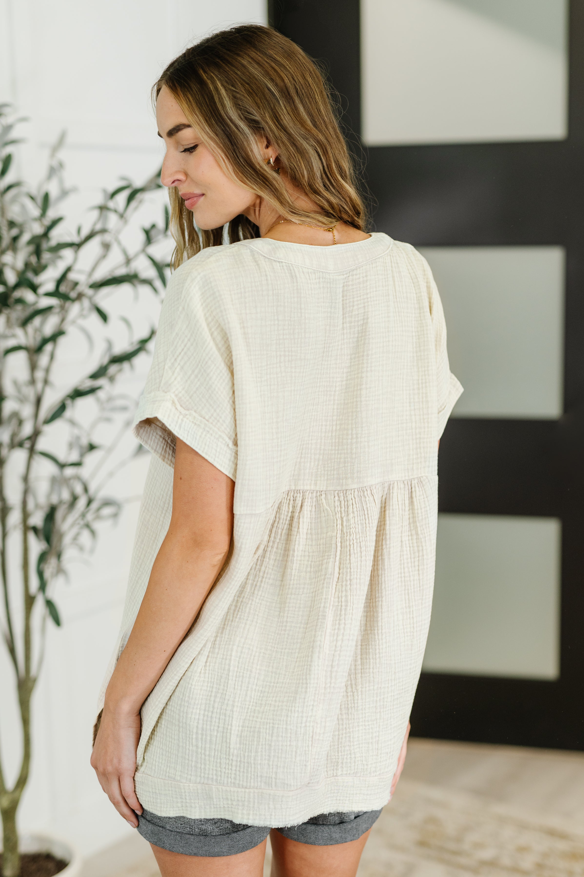 Zenana Basic Fade V-Neck Acid Wash Top in Sand Beige Womens