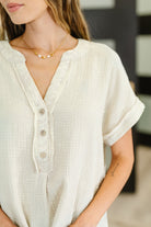 Zenana Basic Fade V-Neck Acid Wash Top in Sand Beige Womens