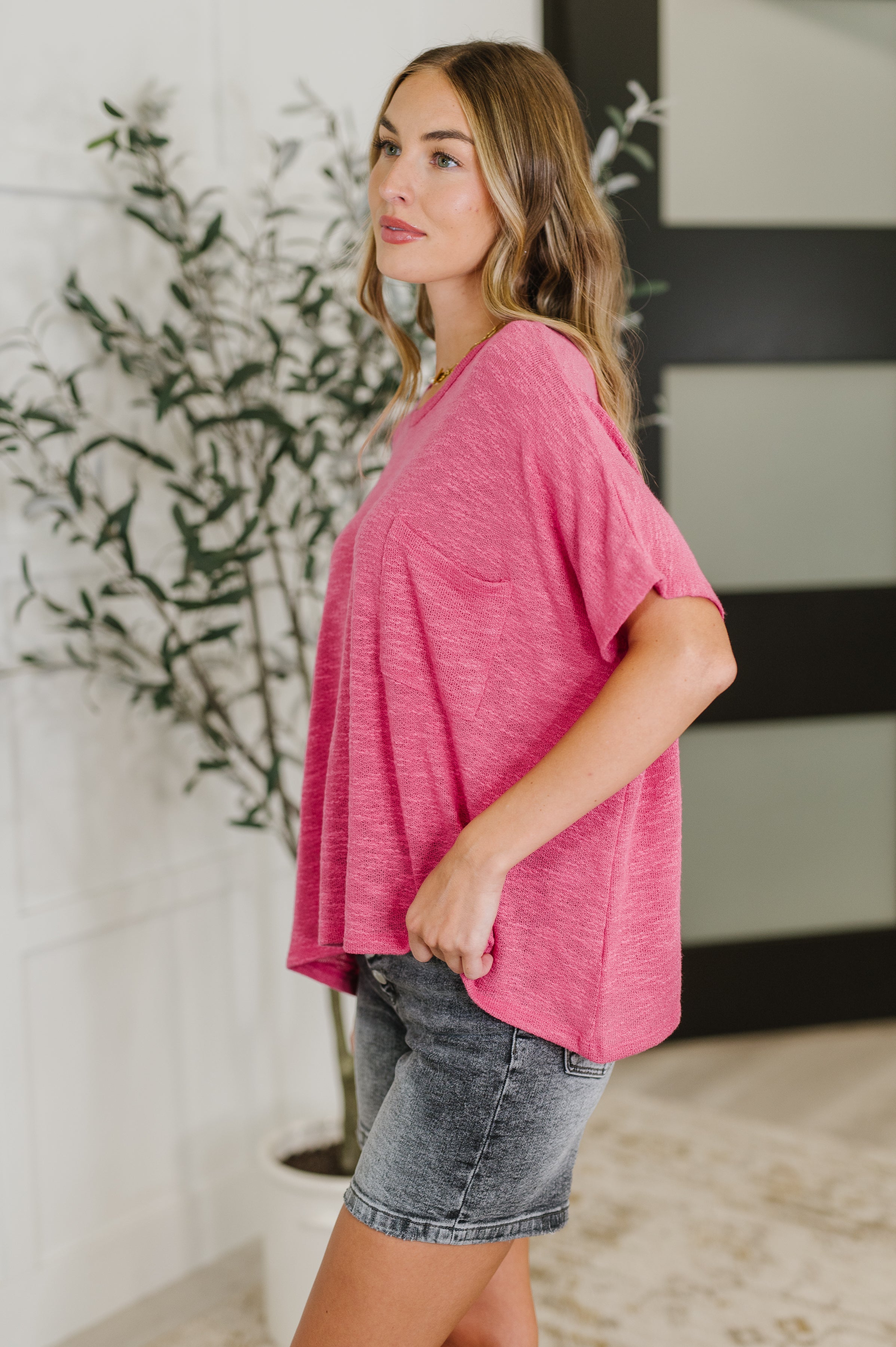 Zenana Basically Flowing Dolman Sleeve Top in Hot Pink Womens