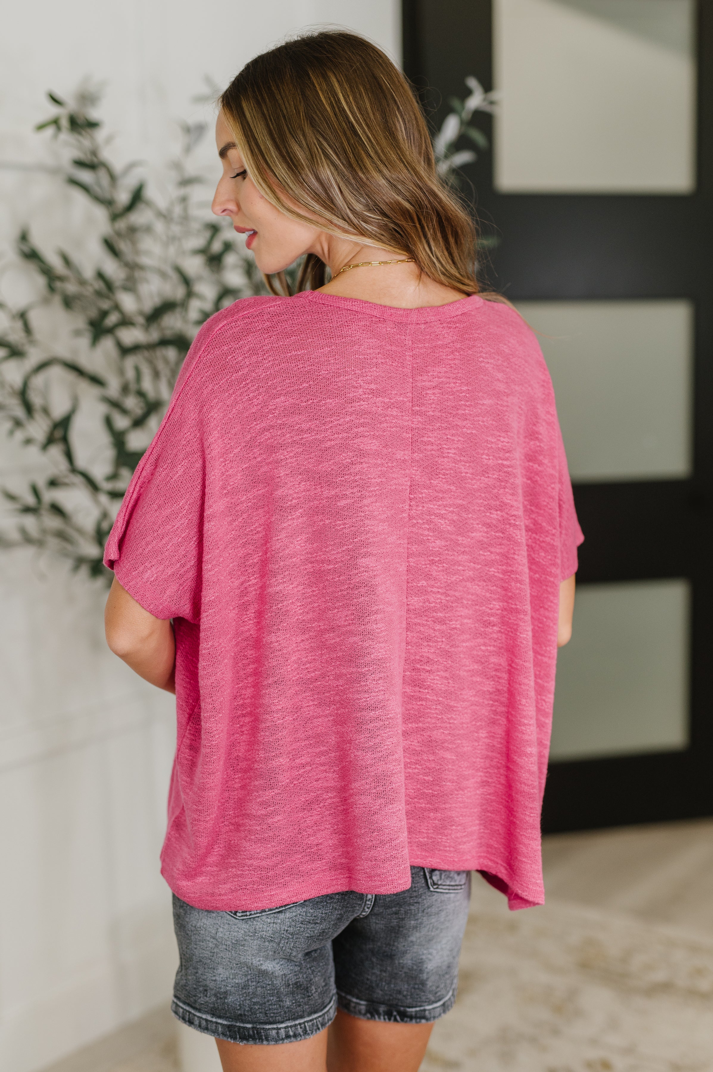 Zenana Basically Flowing Dolman Sleeve Top in Hot Pink Womens