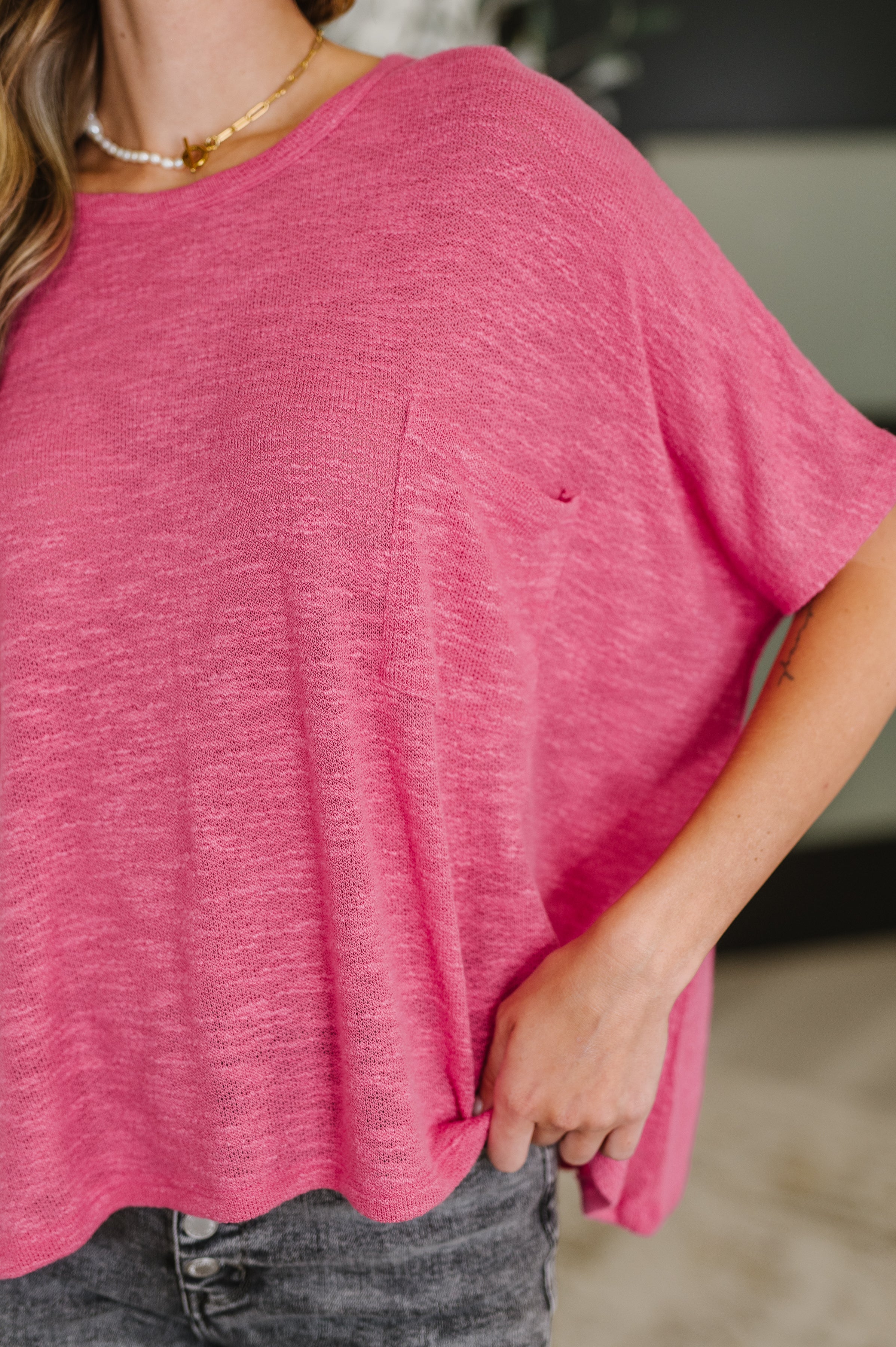 Zenana Basically Flowing Dolman Sleeve Top in Hot Pink Womens