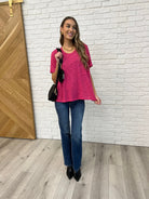 Zenana Basically Flowing Dolman Sleeve Top in Hot Pink Womens