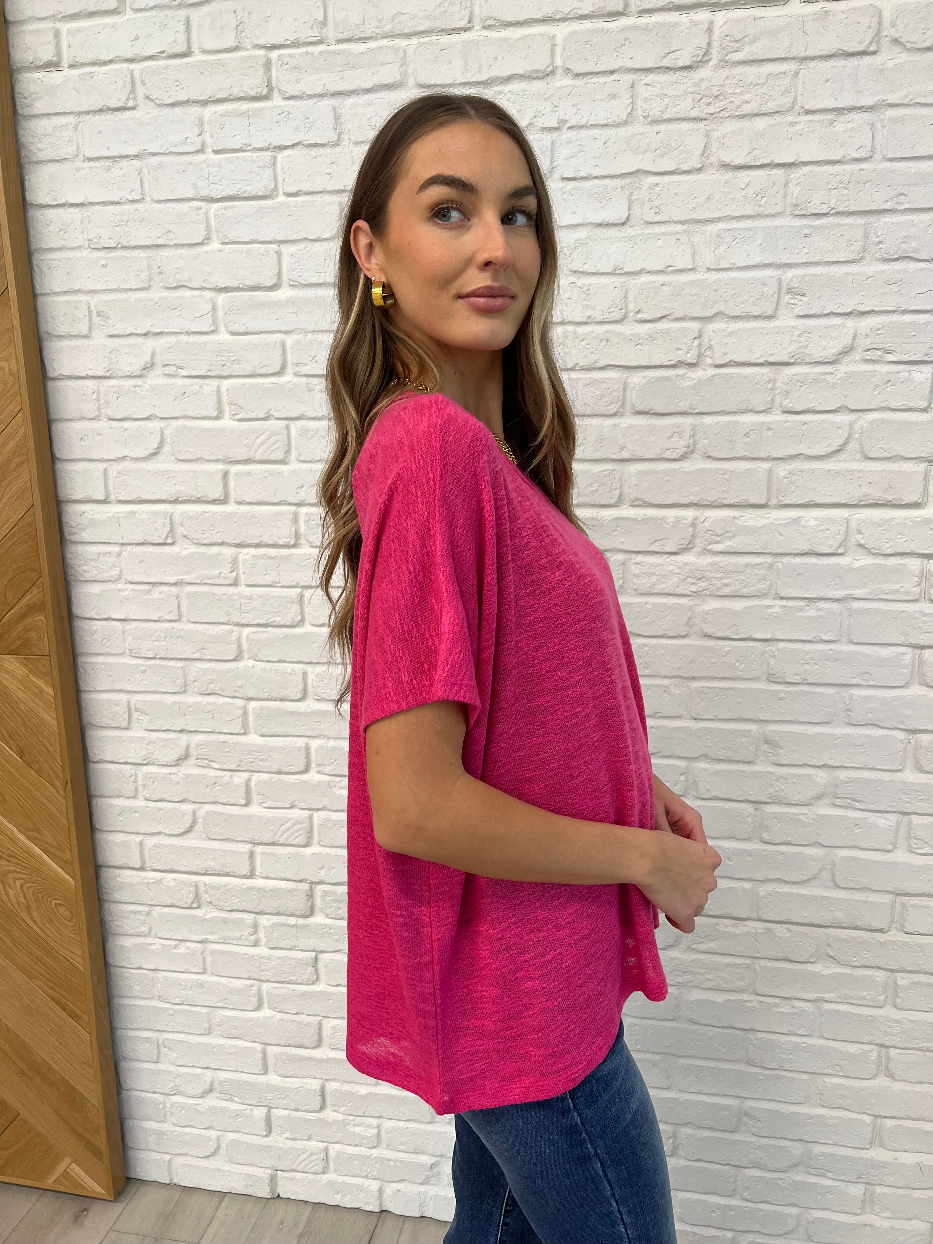 Zenana Basically Flowing Dolman Sleeve Top in Hot Pink Womens