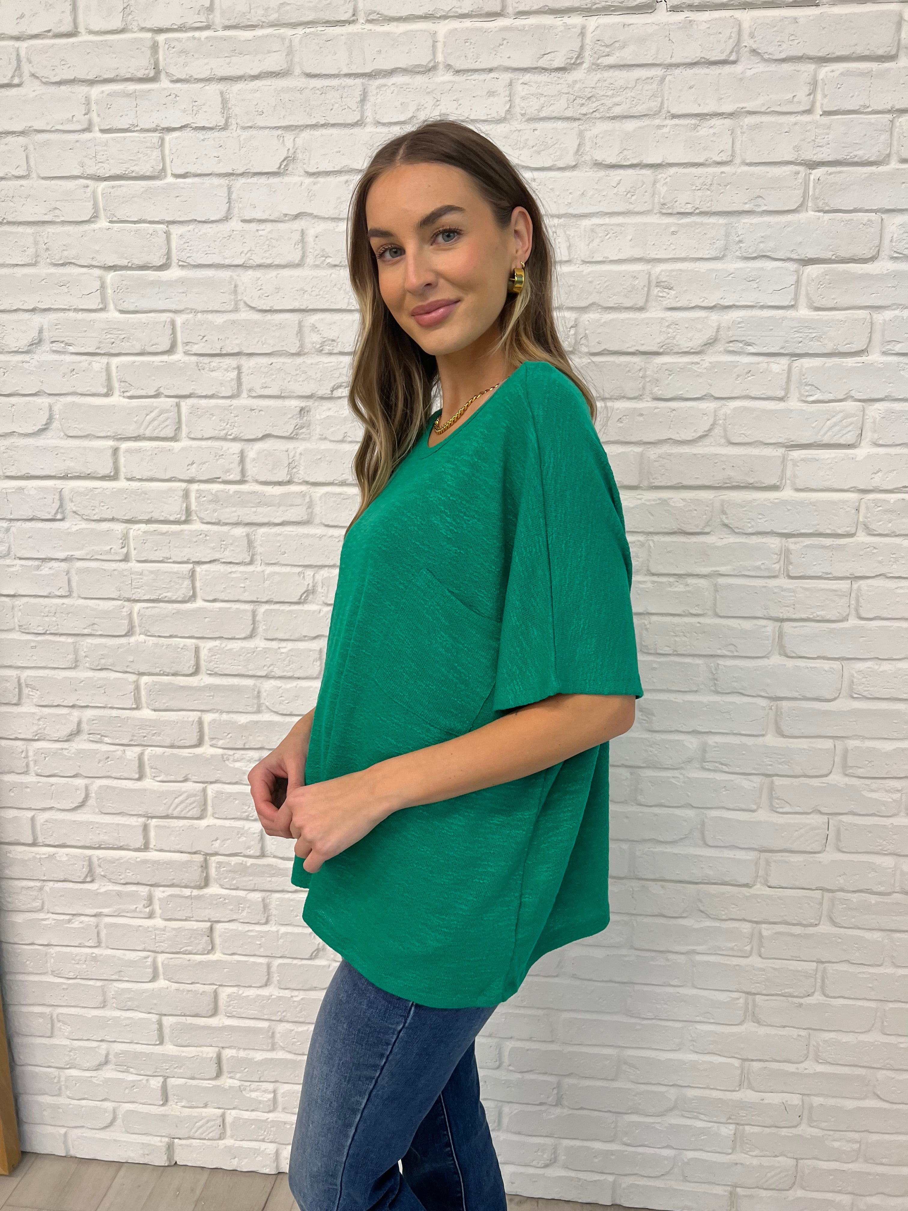 Zenana Basically Flowing Dolman Sleeve Top in Kelly Green Womens