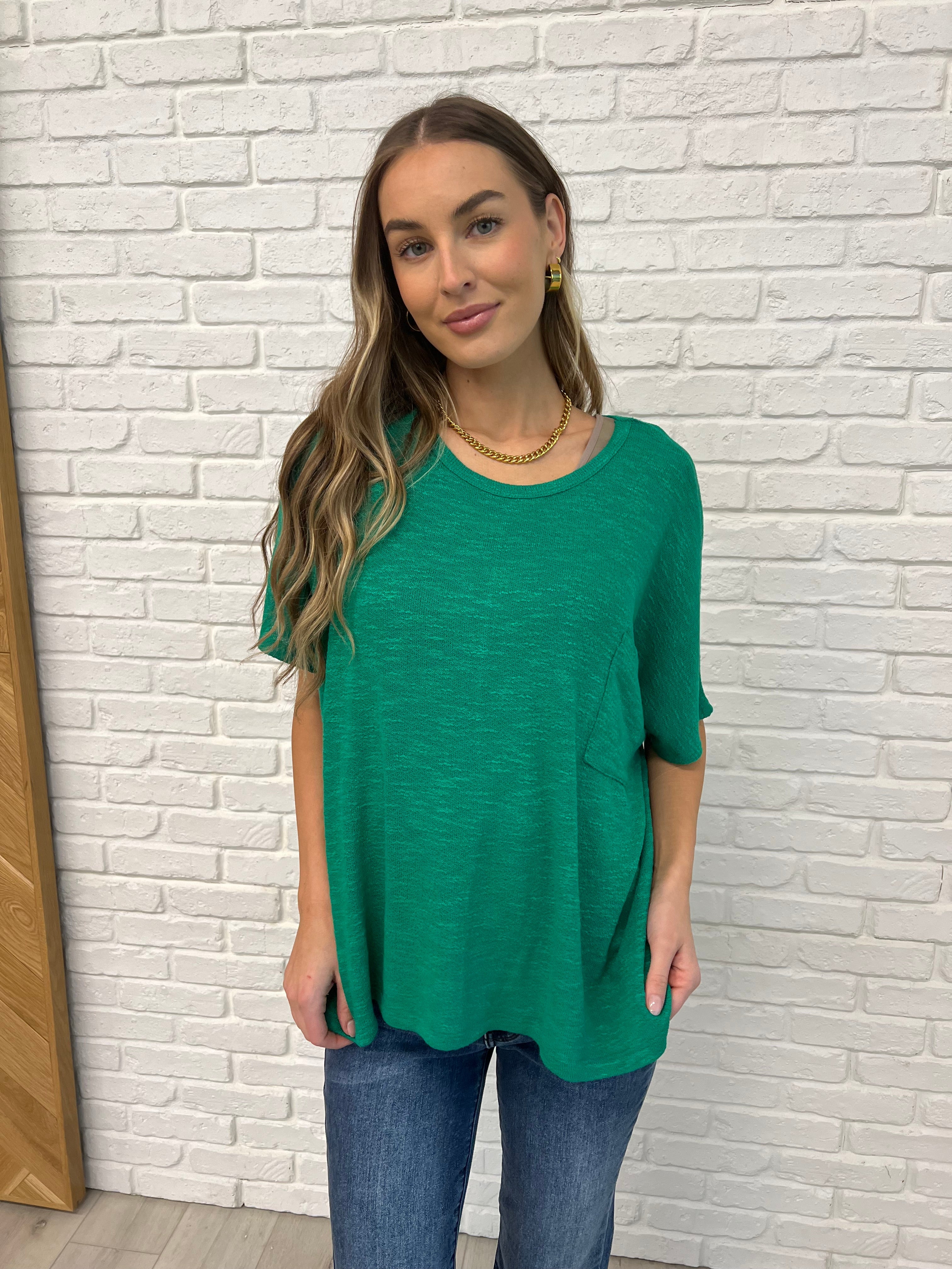 Zenana Basically Flowing Dolman Sleeve Top in Kelly Green Womens