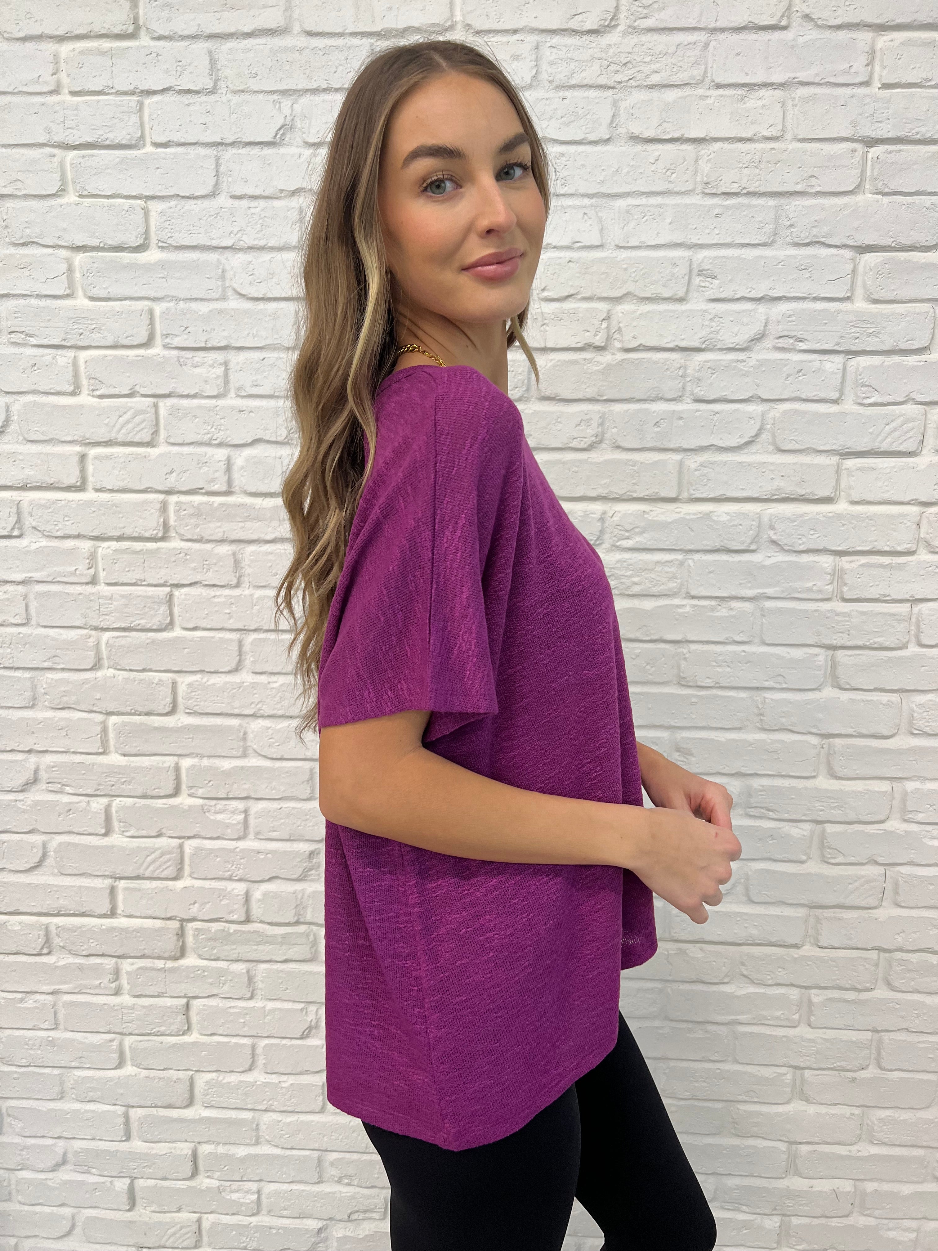 Zenana Basically Flowing Dolman Sleeve Top in Lt Plum Womens