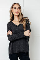 Zenana Basically Freezing Ribbed Brushed Hacci Top in Black Tops