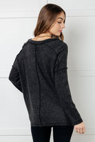 Zenana Basically Freezing Ribbed Brushed Hacci Top in Black Tops