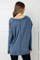 Zenana Basically Freezing Ribbed Brushed Hacci Top in Dusty Blue Tops