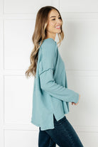 Zenana Basically Freezing Ribbed Brushed Hacci Top in Dusty Teal Tops