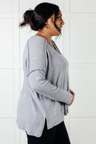 Zenana Basically Freezing Ribbed Brushed Hacci Top in Heather Grey Tops