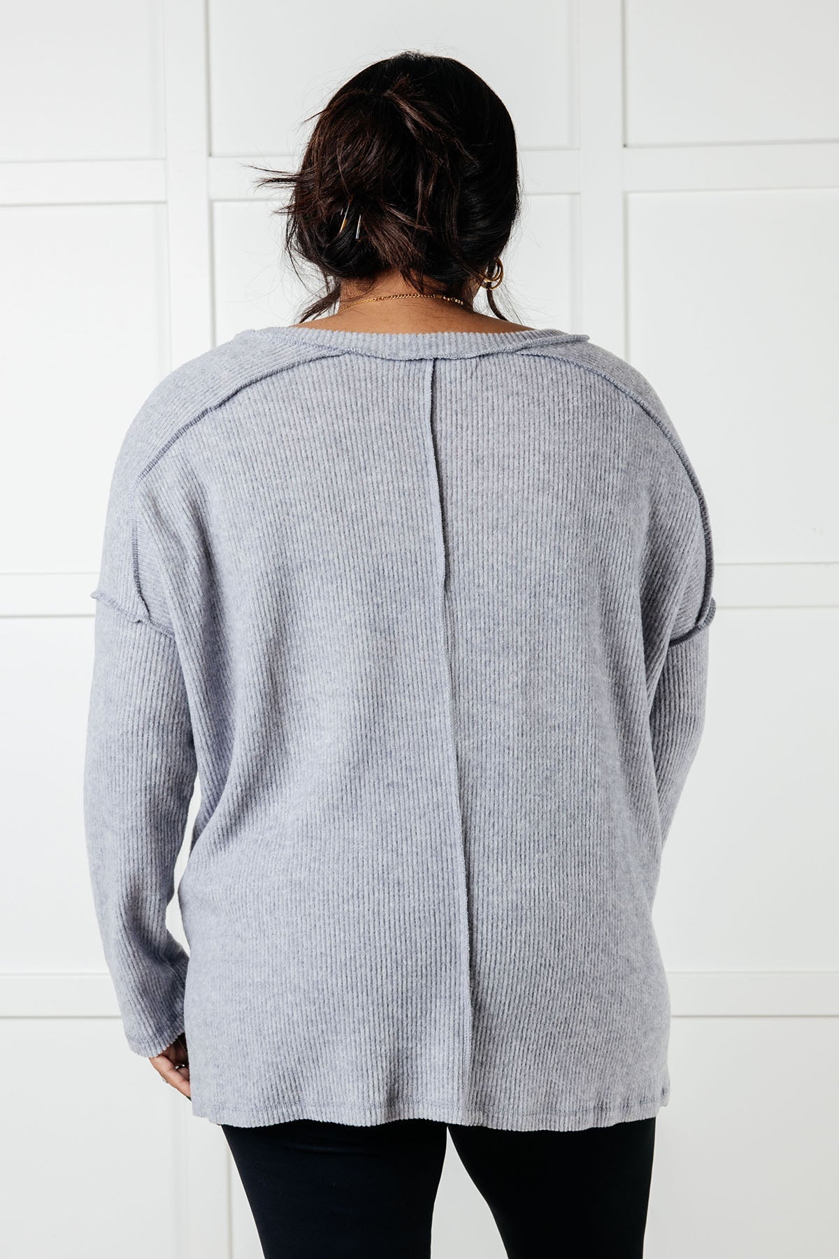 Zenana Basically Freezing Ribbed Brushed Hacci Top in Heather Grey Tops