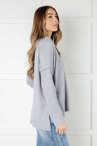 Zenana Basically Freezing Ribbed Brushed Hacci Top in Heather Grey Tops