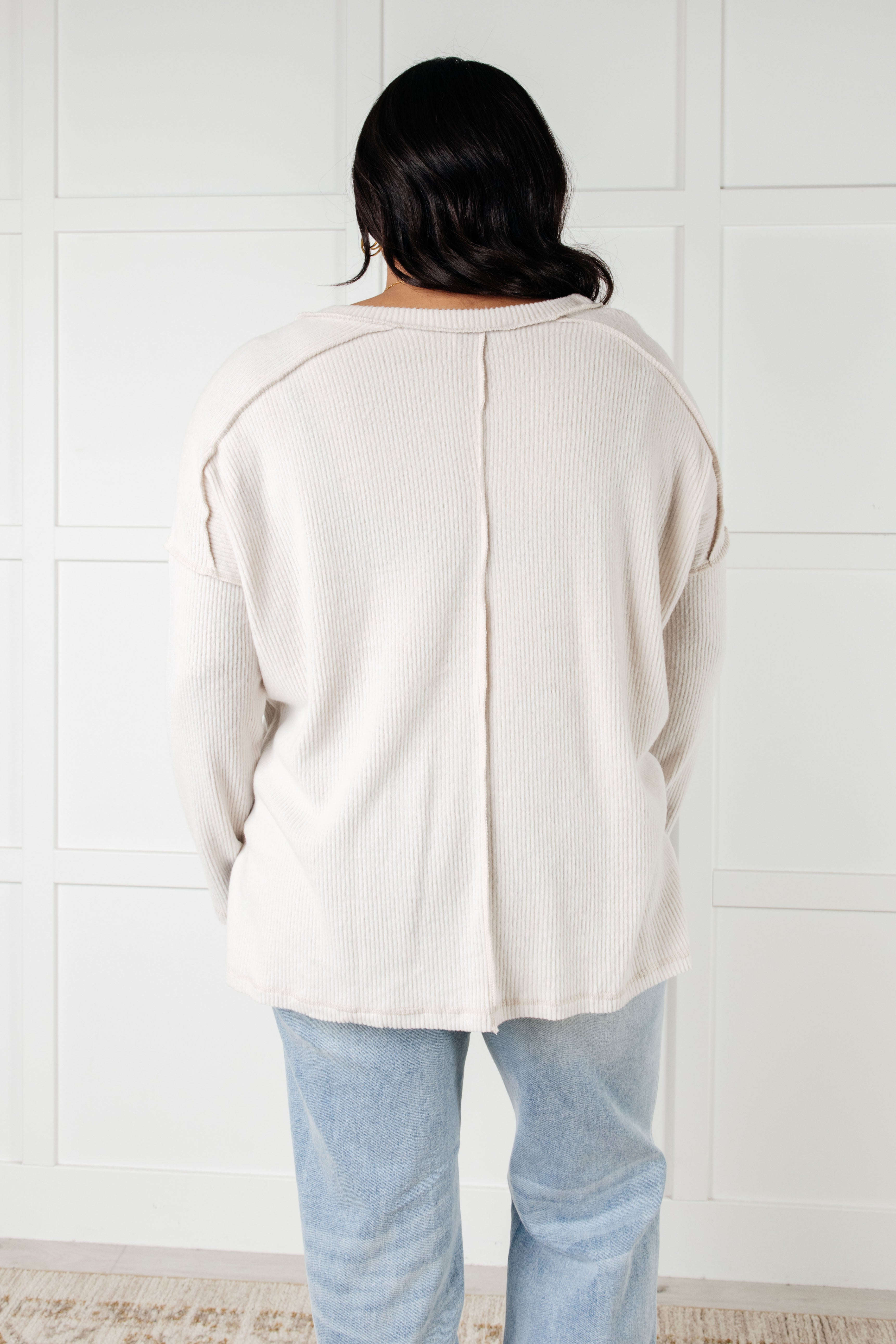 Zenana Basically Freezing Brushed Hacci Top in Sand Beige Tops