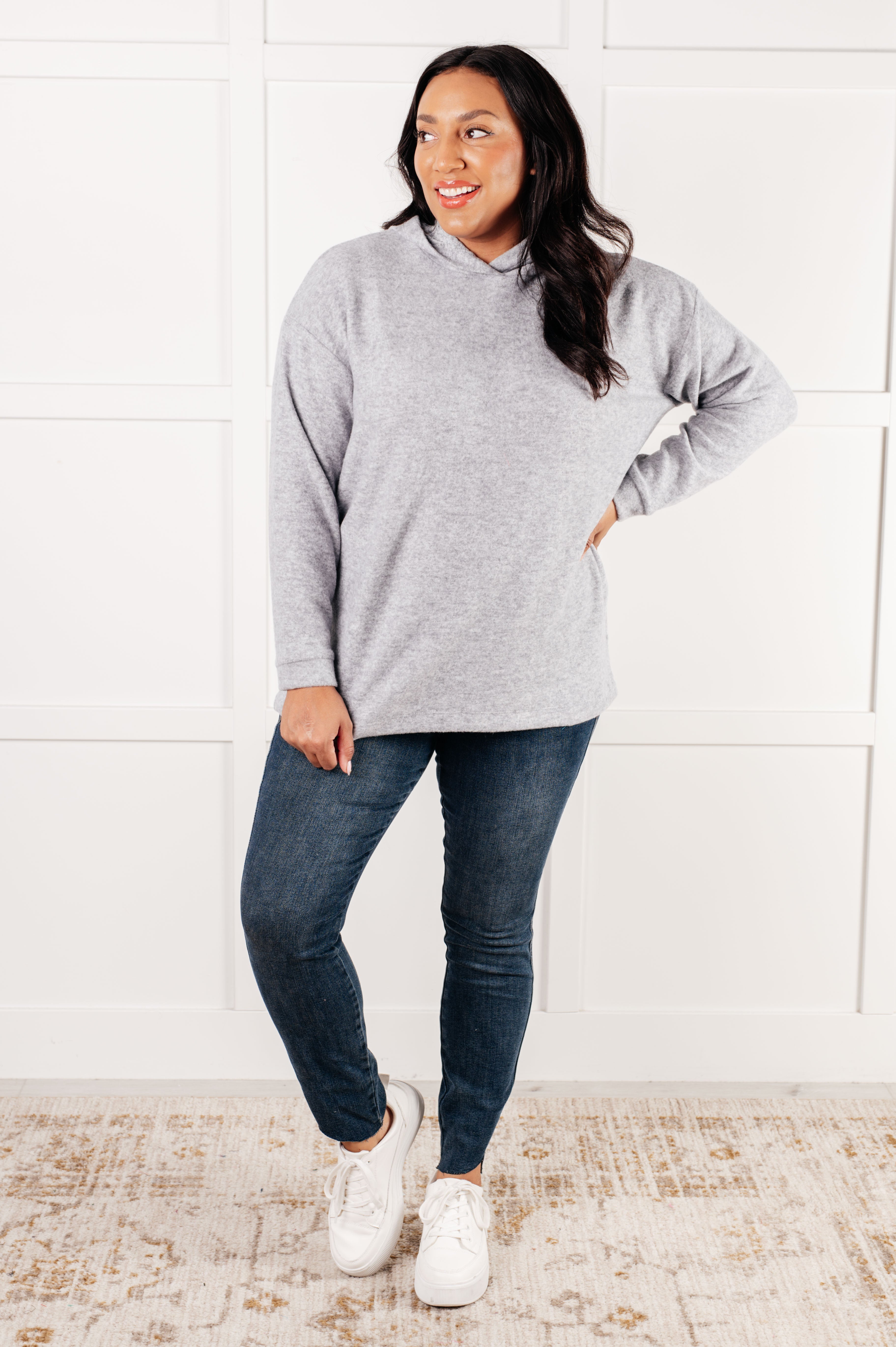 Zenana Basically My Favorite Hooded Pullover in Heather Grey Tops