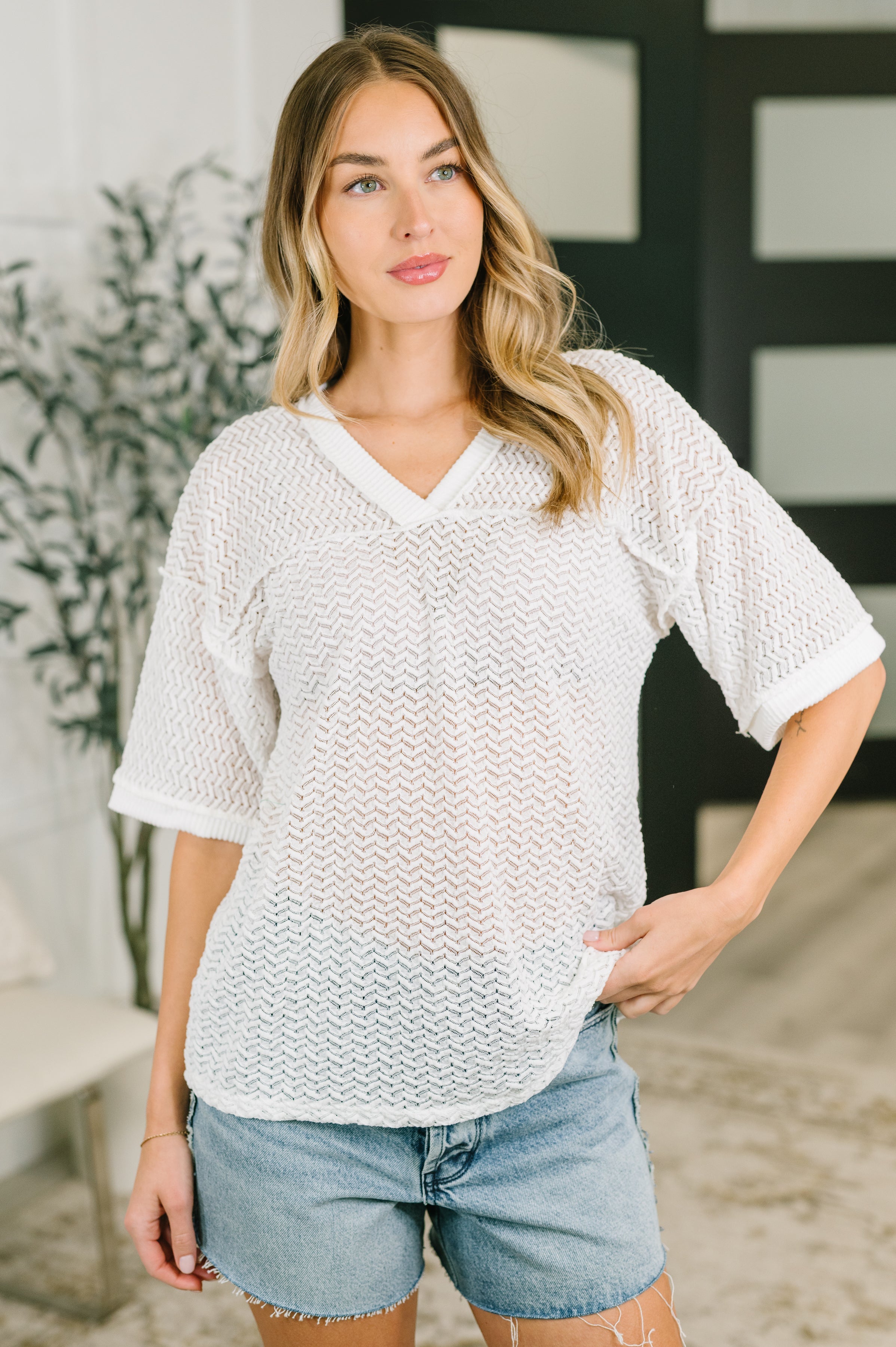 Beginning to Care Textured Oversized Top Womens