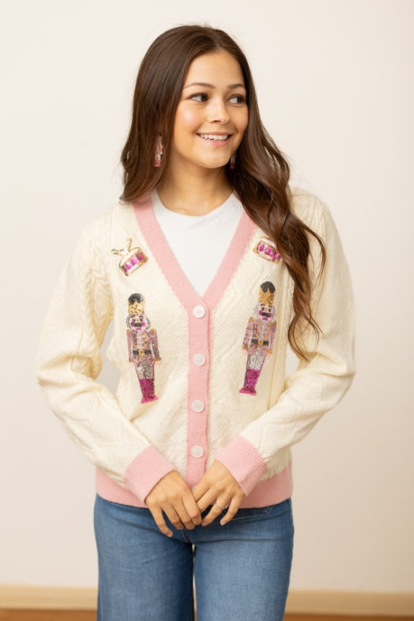 Southern Grace Beige and Pink Nutcracker Sweater Shirts & Tops