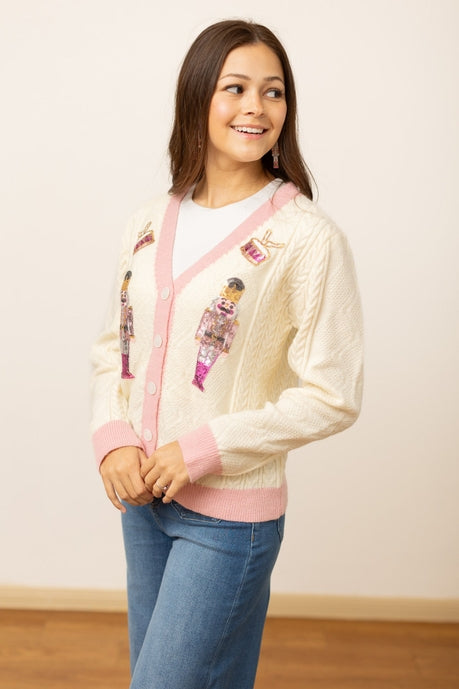 Southern Grace Beige and Pink Nutcracker Sweater Shirts & Tops