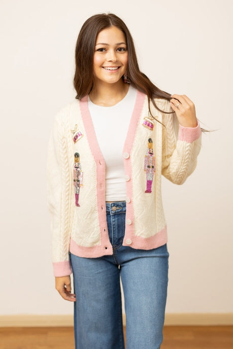 Southern Grace Beige and Pink Nutcracker Sweater Shirts & Tops