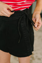 Judy Blue Bentli High Rise Side Tie Denim Skort in Black Denim