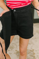 Judy Blue Bentli High Rise Side Tie Denim Skort in Black Denim