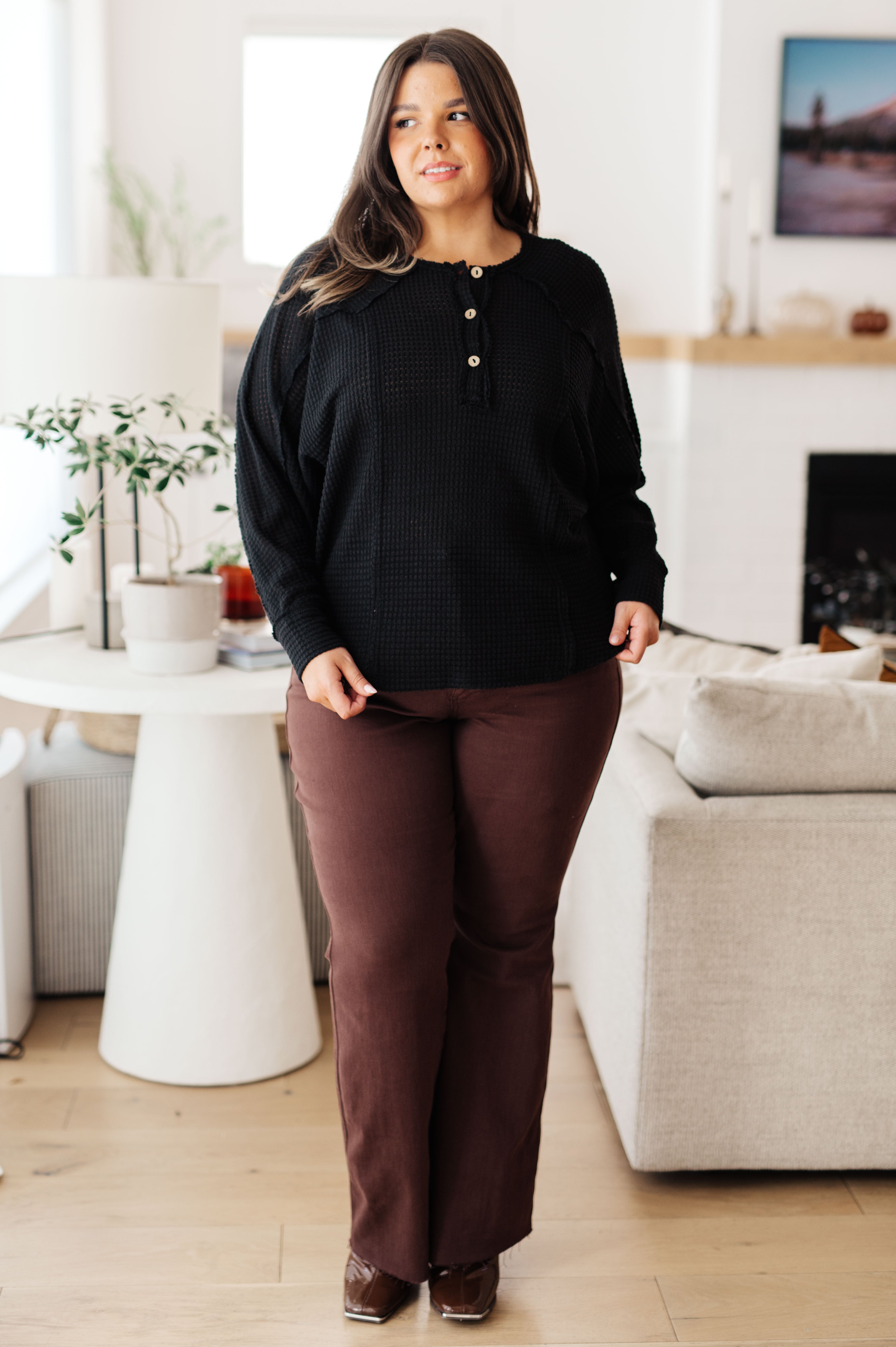 Sew in Love Better Than Best Henley Top in Black Tops