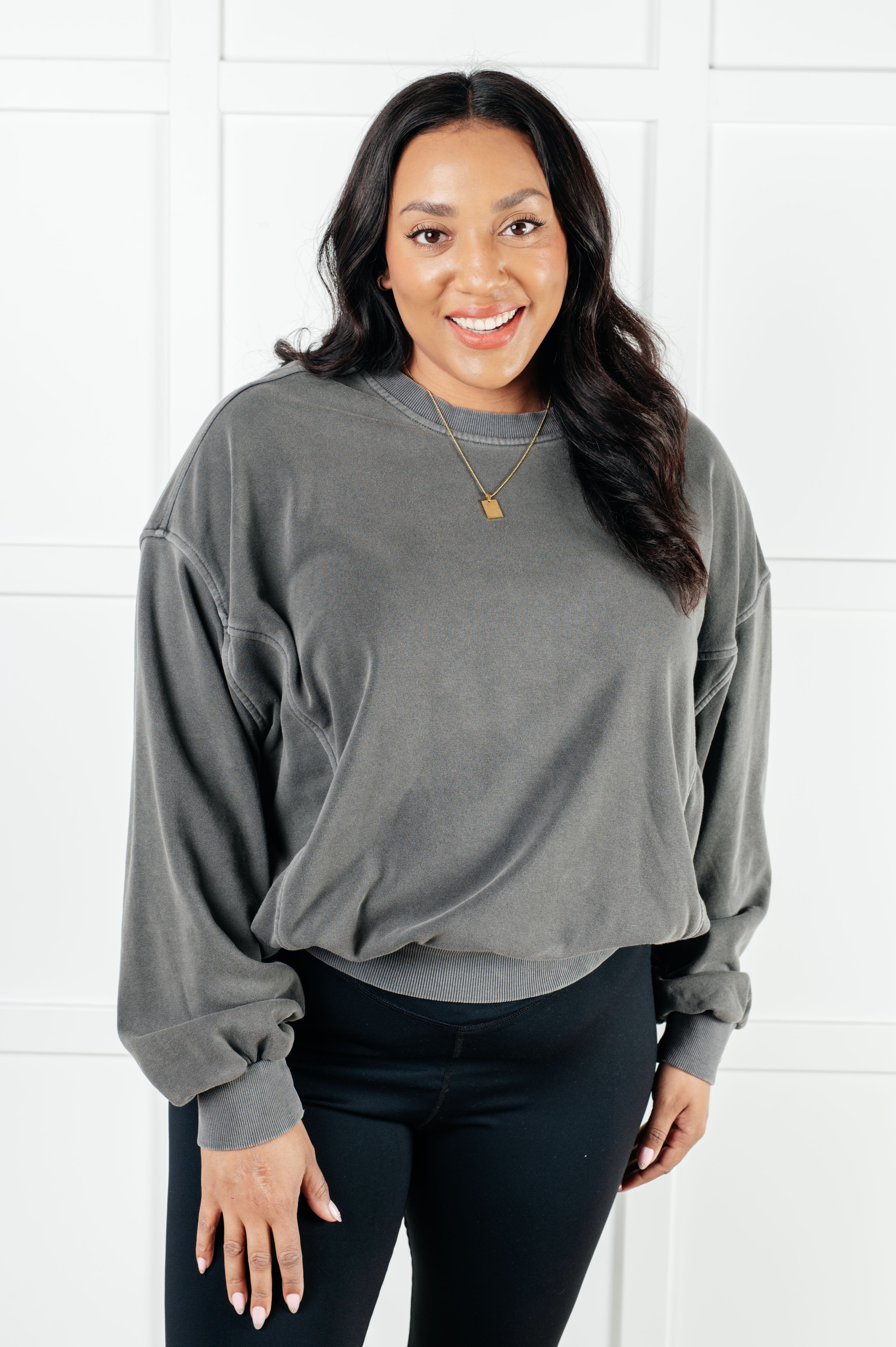 Zenana Beyond the Basics Pullover in Ash Black Tops