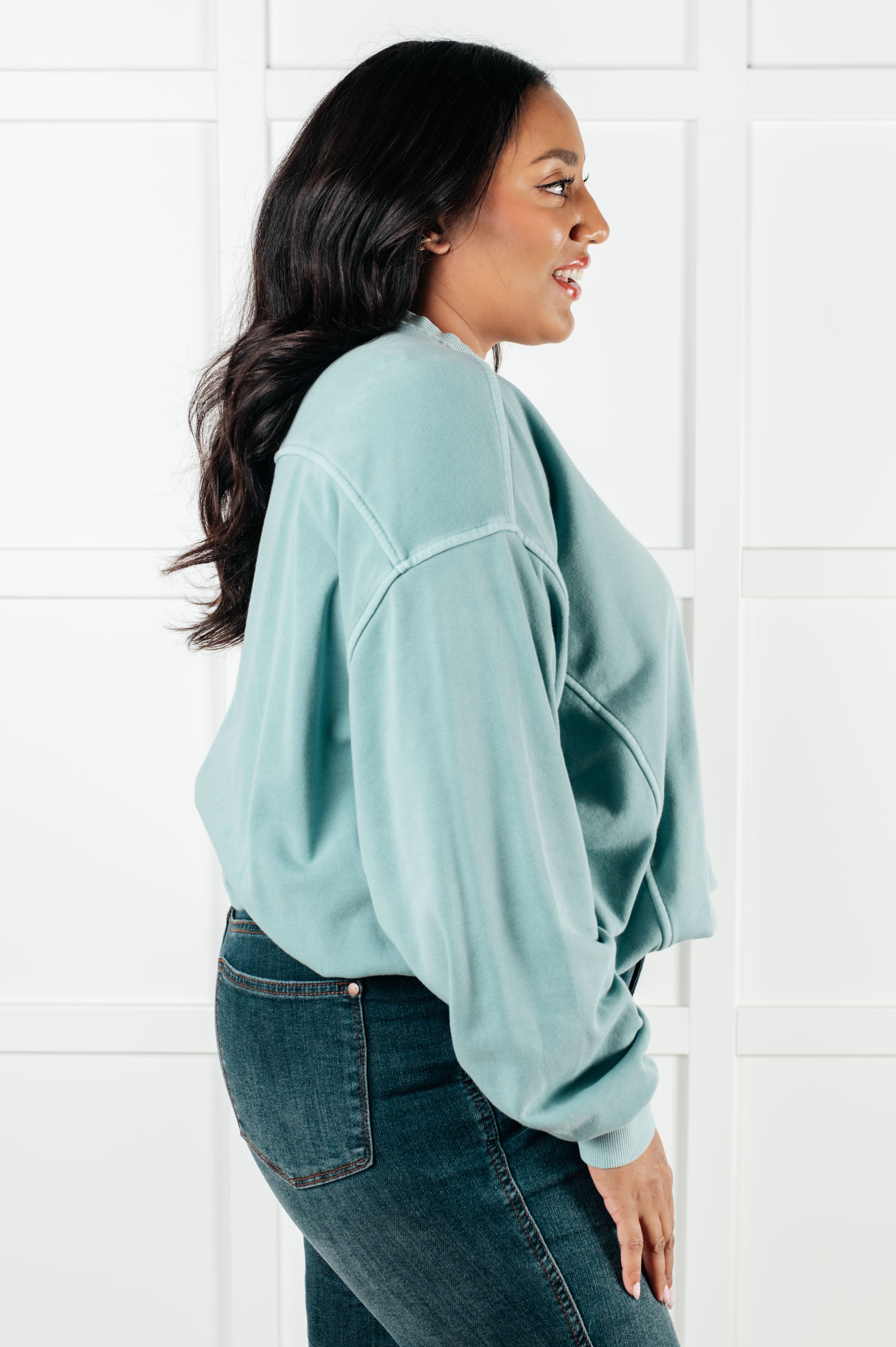 Zenana Beyond the Basics Pullover in Blue Grey Tops