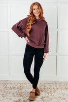 Zenana Beyond the Basics Pullover in Eggplant Tops