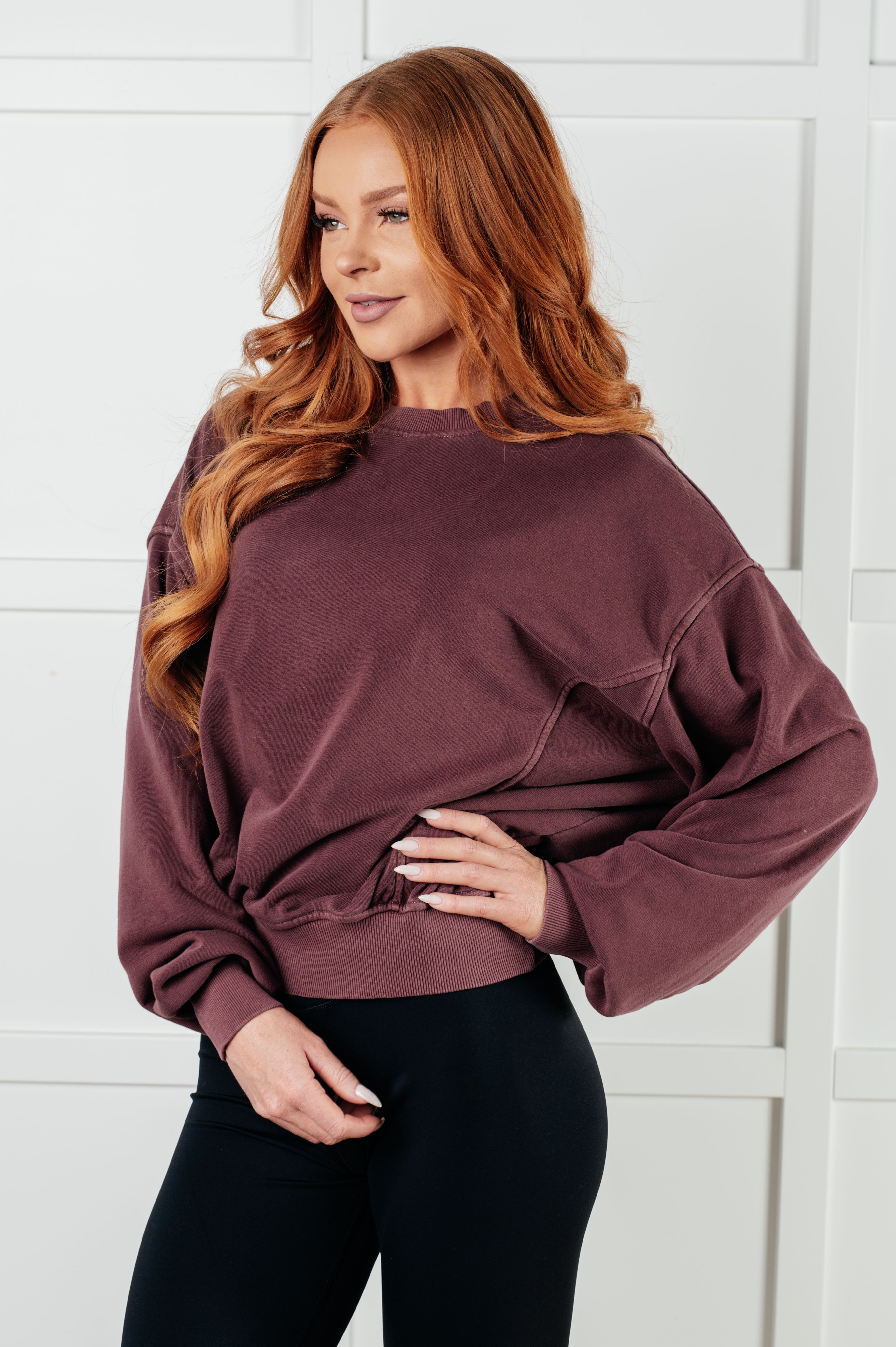 Zenana Beyond the Basics Pullover in Eggplant Tops