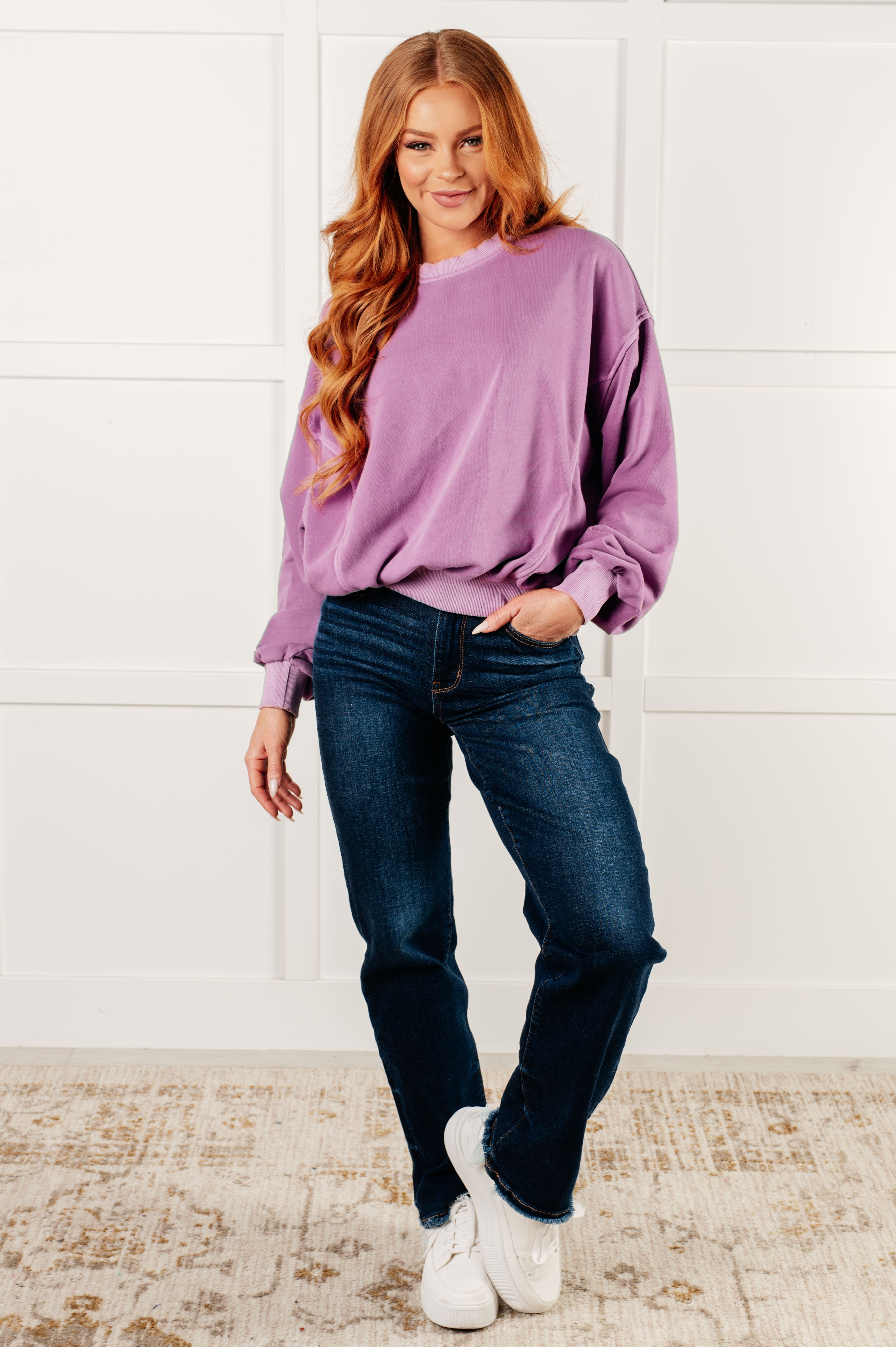 Zenana Beyond the Basics Pullover in Violet Tops