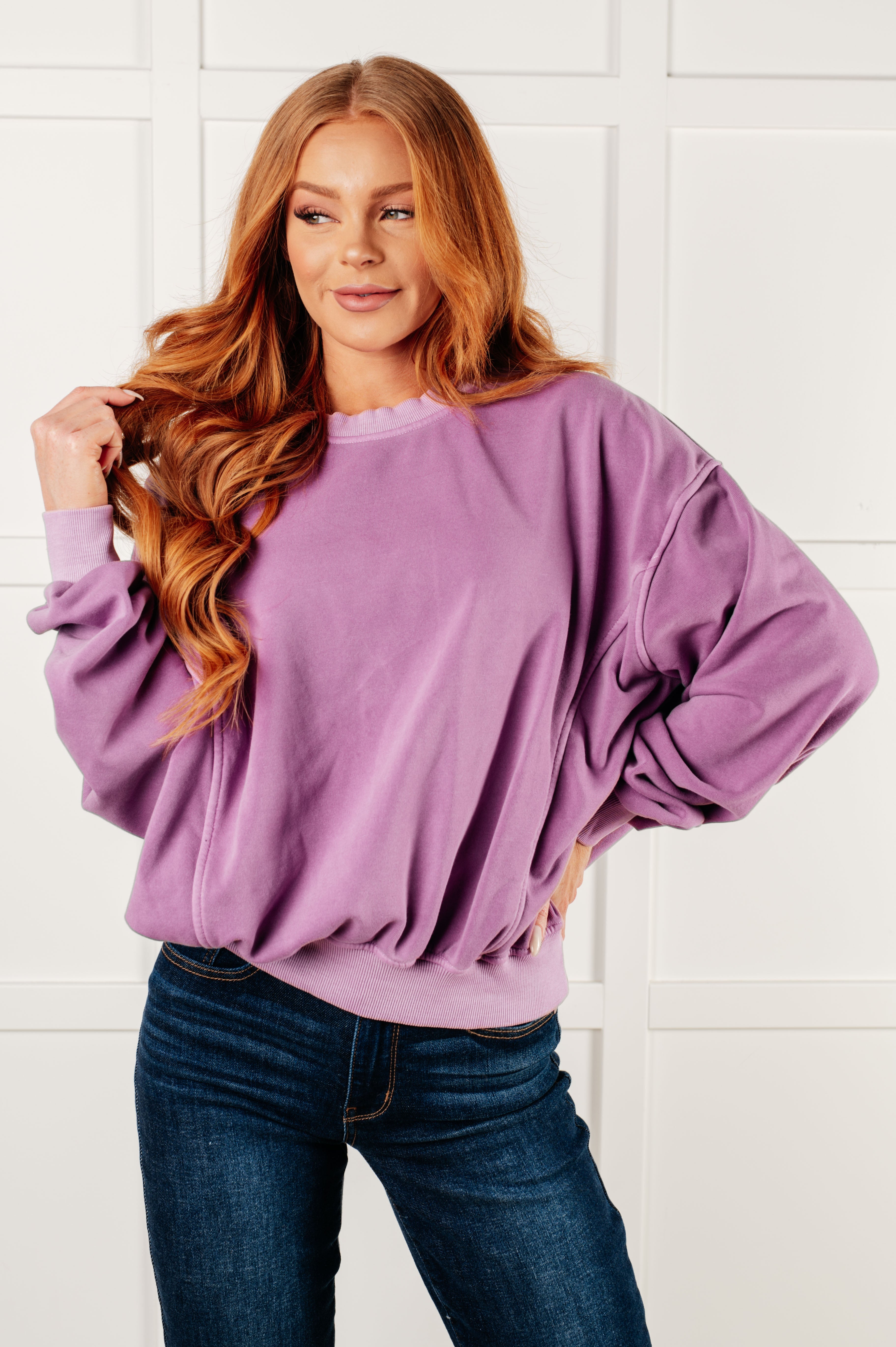 Zenana Beyond the Basics Pullover in Violet 2XL Tops