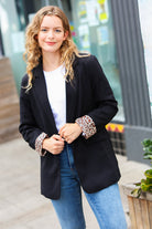 Haptics Feeling Bold Black Leopard Tailored Collar Lapel Blazer Final Sale