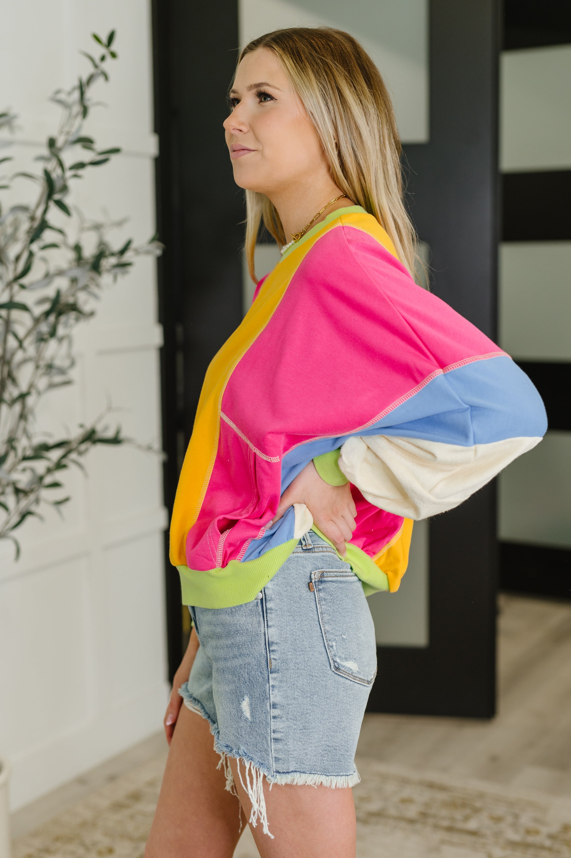 One Eleven North Blockbuster Color Block Pullover in Bright Womens