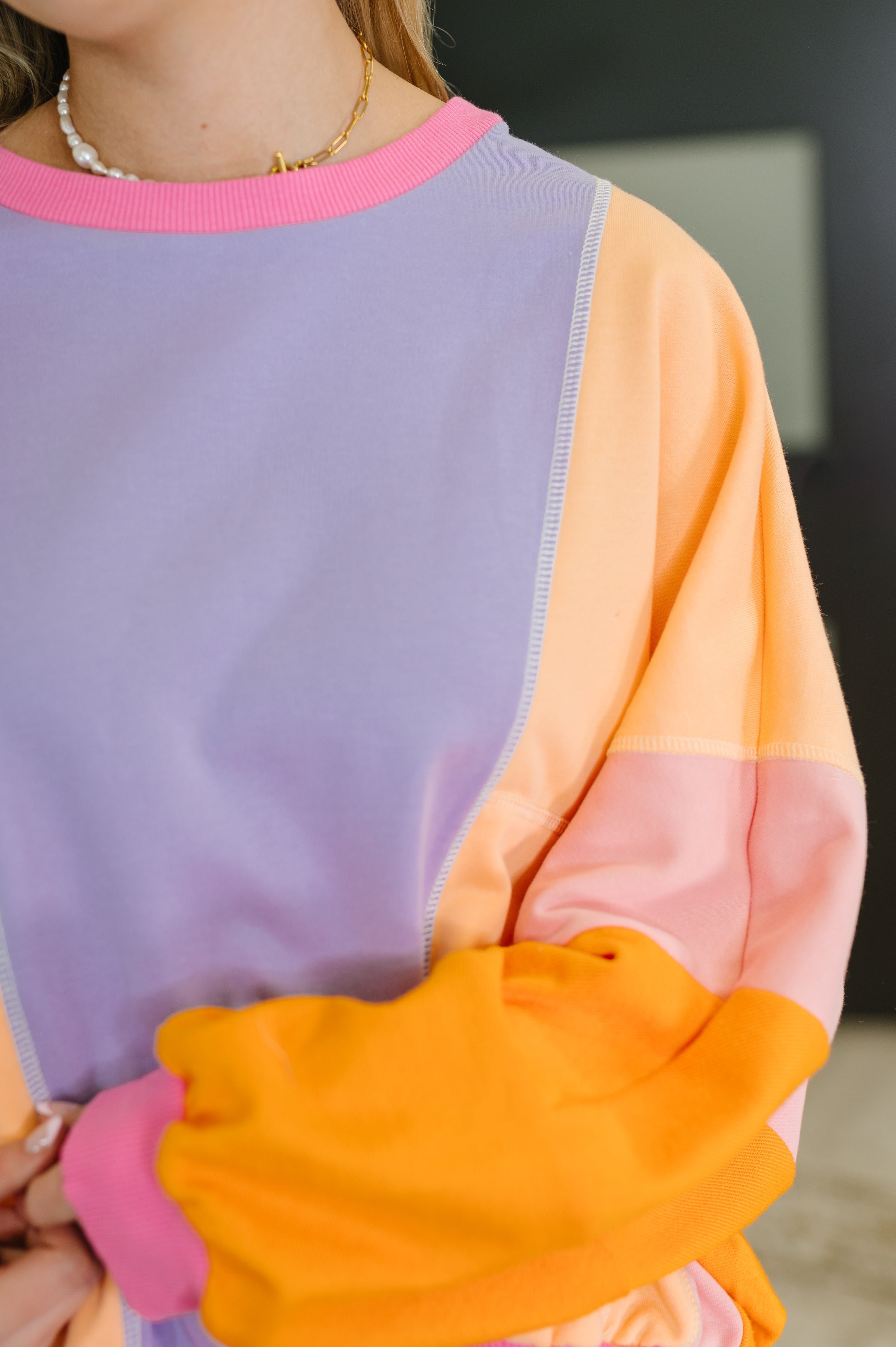 One Eleven North Blockbuster Color Block Pullover in Muted Womens