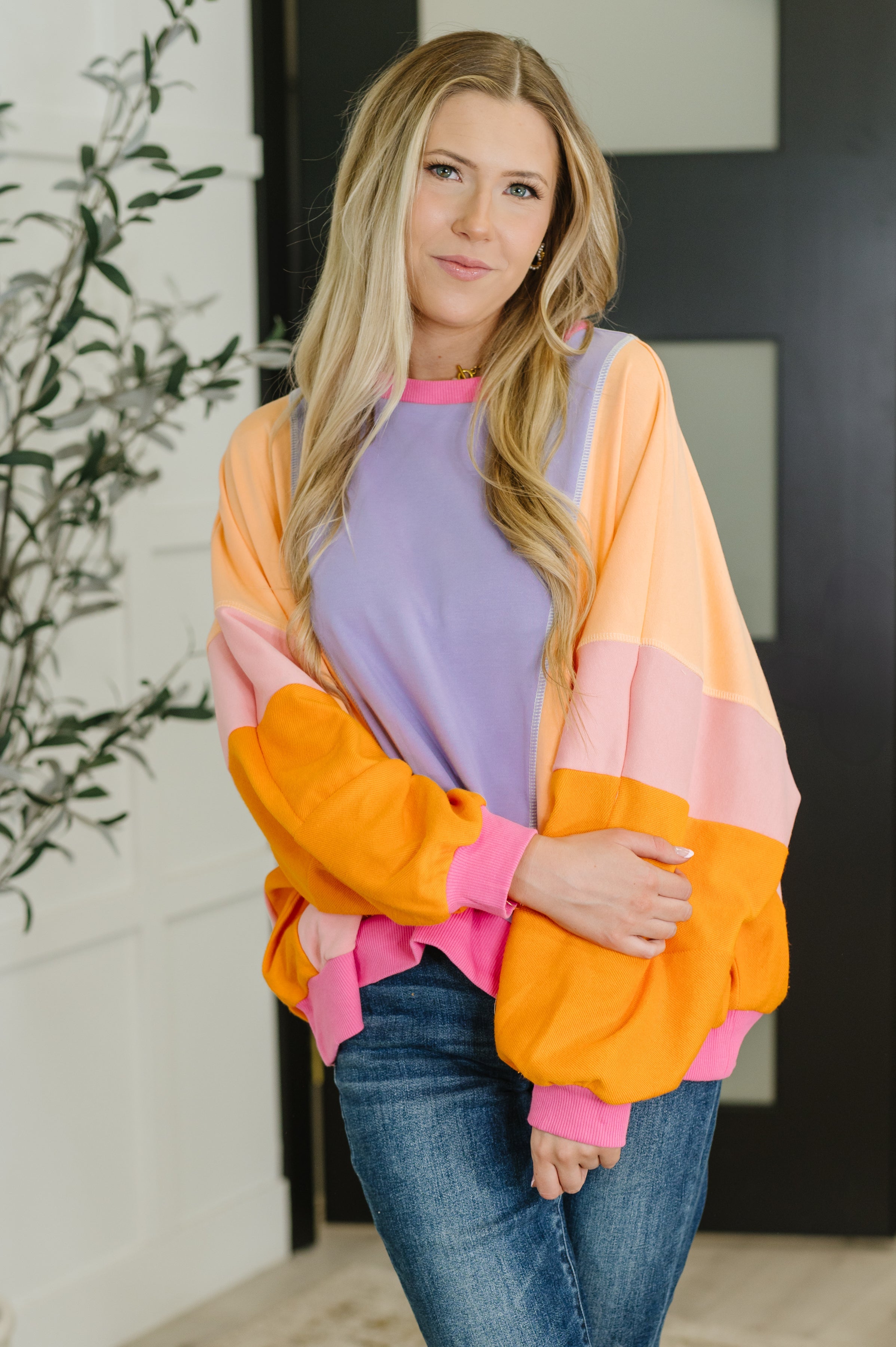 One Eleven North Blockbuster Color Block Pullover in Muted Womens