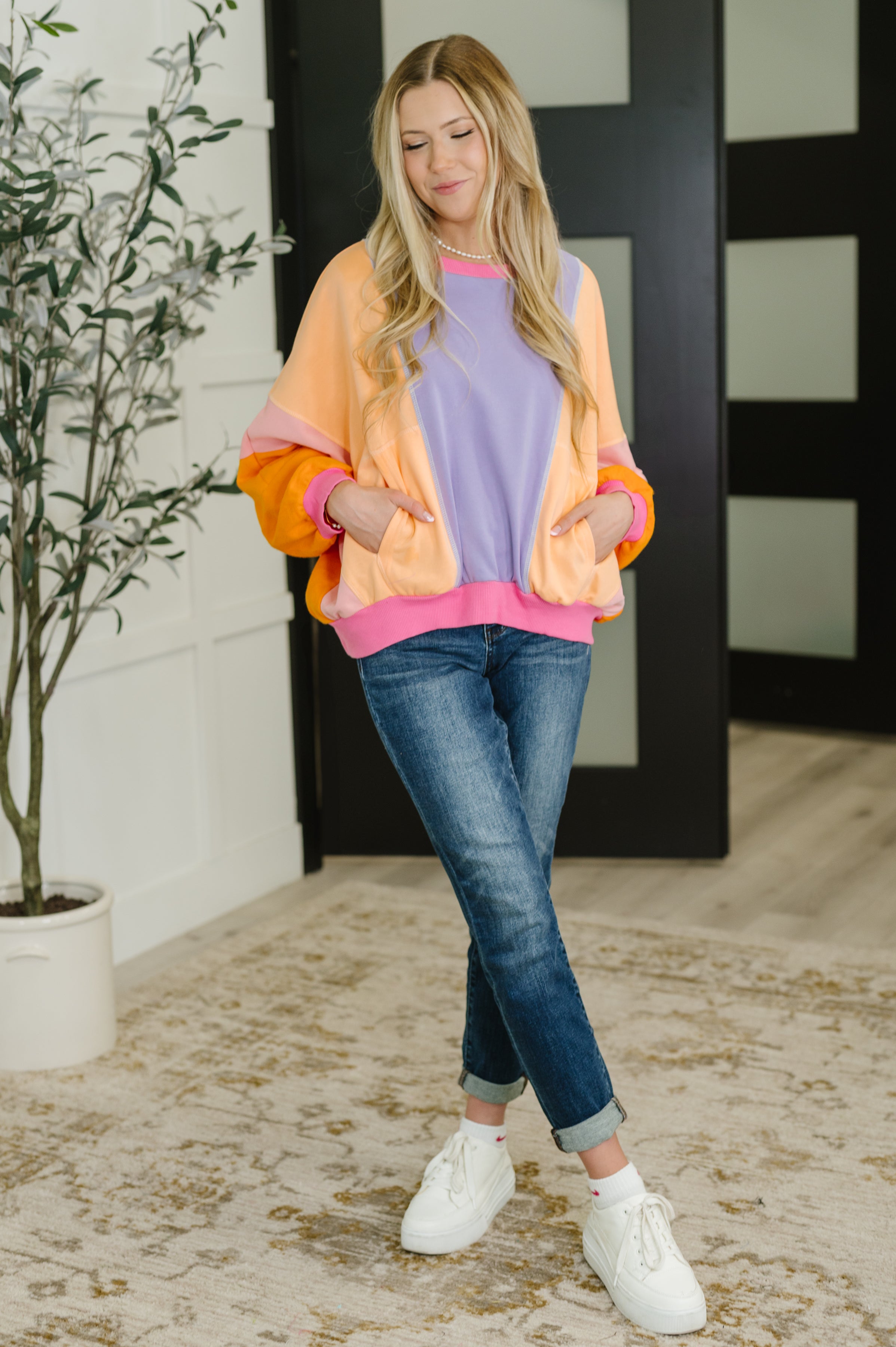 One Eleven North Blockbuster Color Block Pullover in Muted Womens