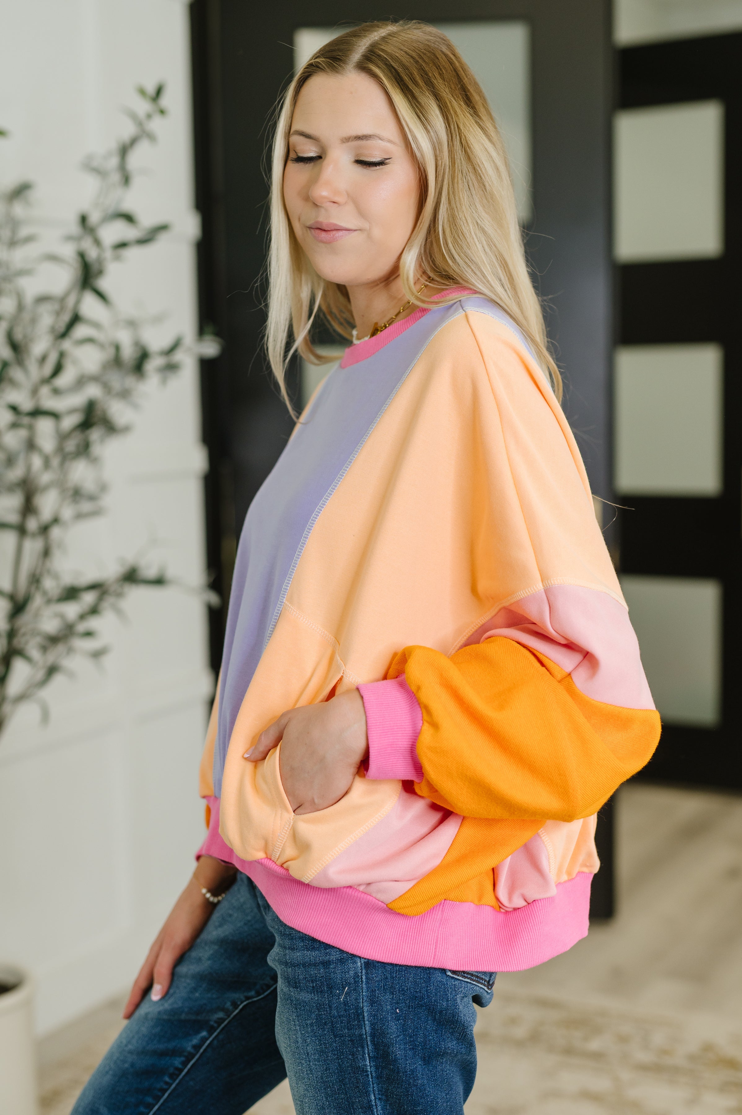 One Eleven North Blockbuster Color Block Pullover in Muted Womens
