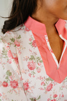 Haptics Blooming Season Split Neck Floral Blouse Womens