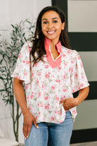 Haptics Blooming Season Split Neck Floral Blouse Womens