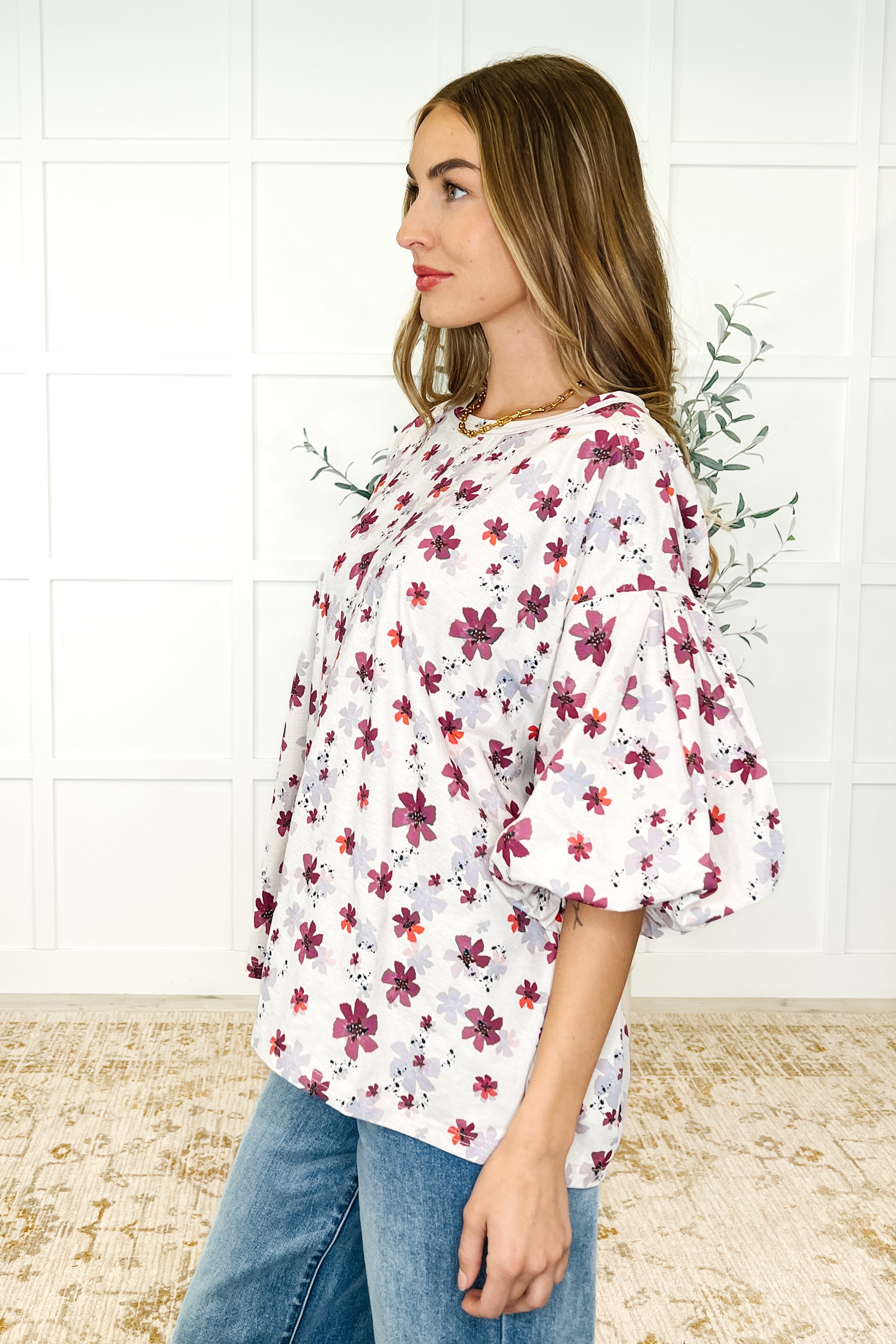 Easel Blossom Breeze Balloon Sleeve Blouse Womens