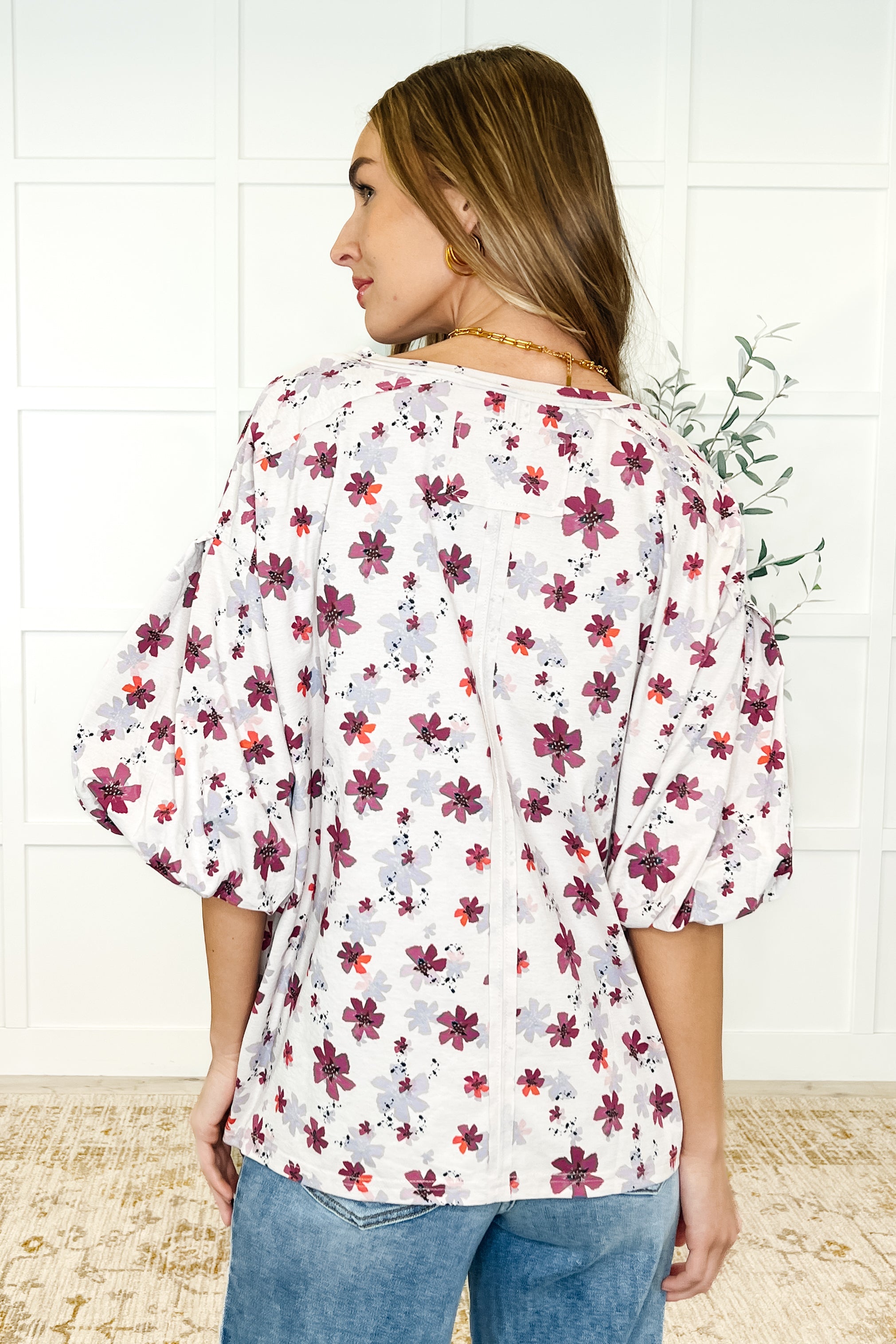 Easel Blossom Breeze Balloon Sleeve Blouse Womens