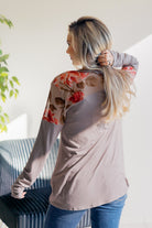 Blumin Blush Over Ash Floral Contrast Long Sleeve Top