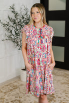 Haptics Boho and Behold Flutter Sleeve Dress in Blush/Fuchsia/Mint Womens