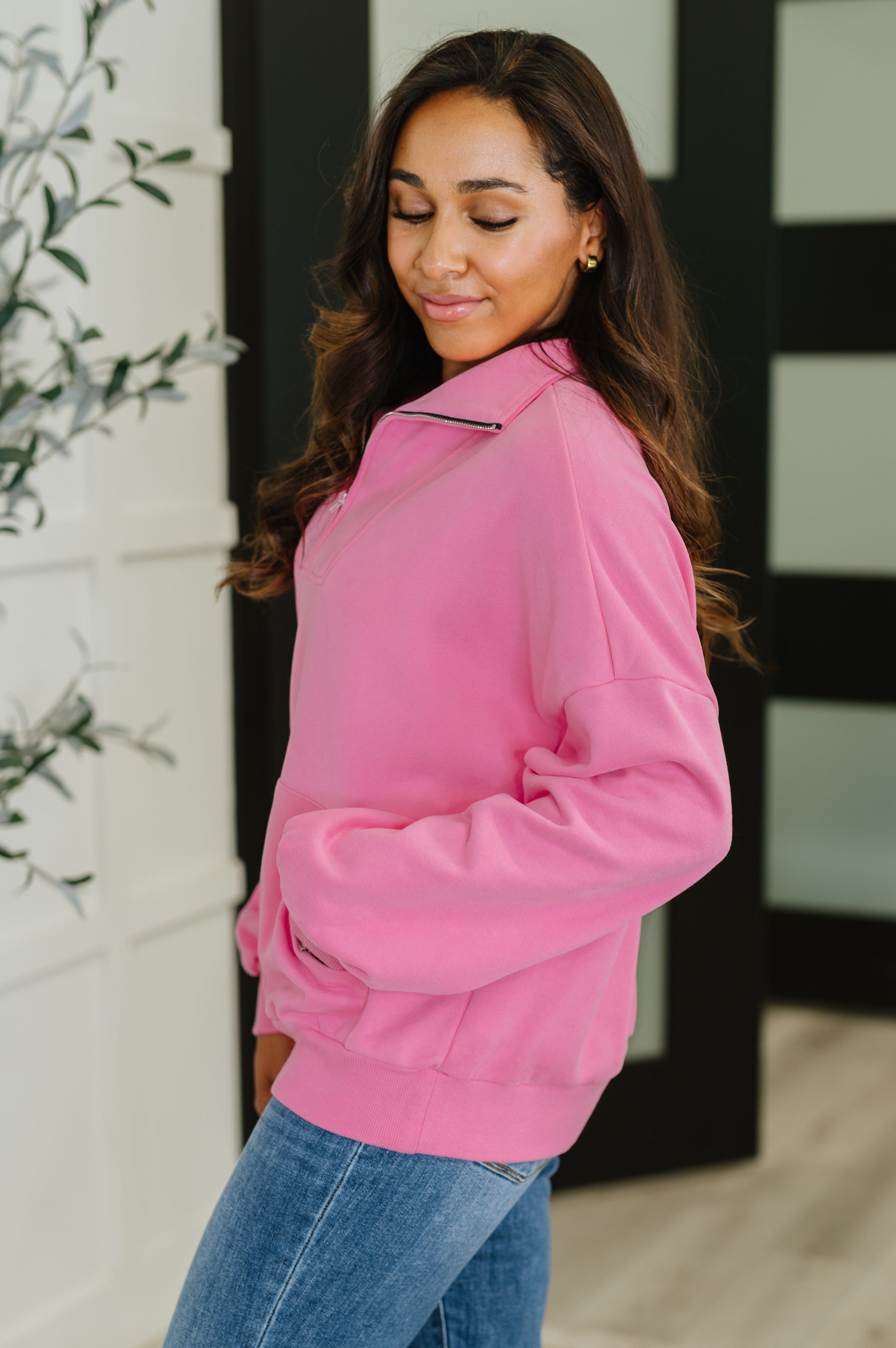 One Eleven North Bonbon Delight Half Zip Pullover in Pink Womens