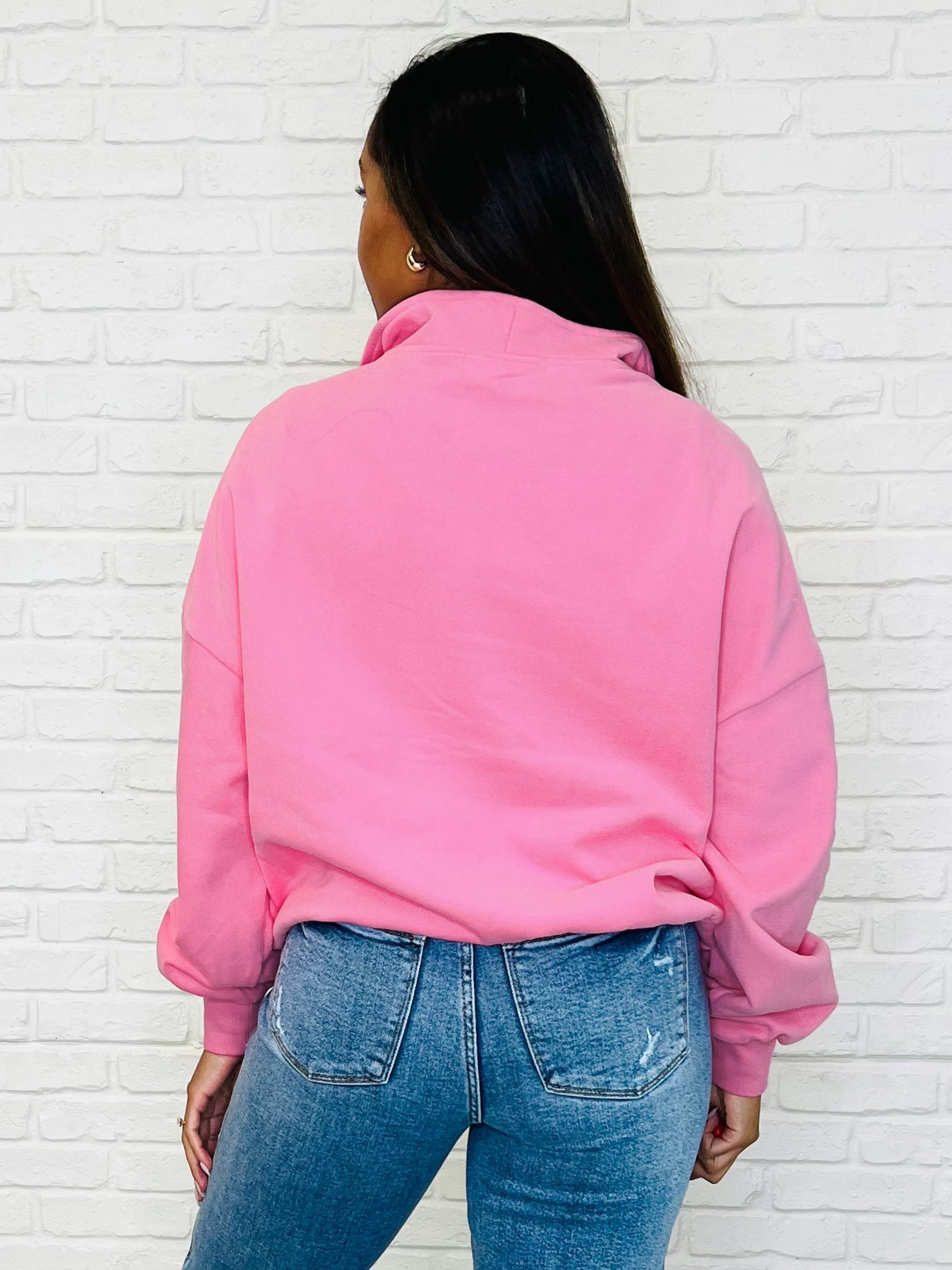 One Eleven North Bonbon Delight Half Zip Pullover in Pink Womens