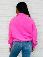 One Eleven North Bonbon Delight Half Zip Pullover in Pink Womens